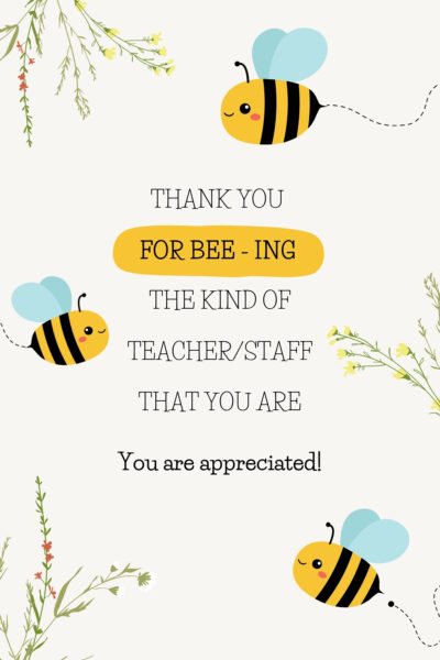 Yellow Hand Drawn Bees Teacher's Appreciation Postcard